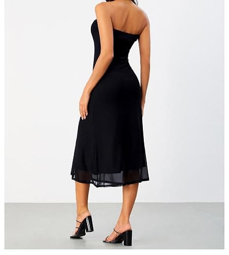 SOLY HUX Women's Strapless Midi Dress Tube Top Off Shoulder Sleeveless Fitted Cocktail Club Party Formal Long Dresses thumbnail 2