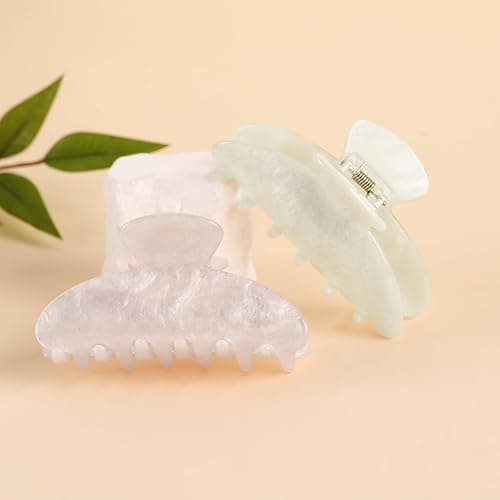 2PCS Pink and White Hair Clips for Women Girls – Kawaii Cut Medium Claw Clips, Trendy Handmade Look Acetate Hair Accessories for Thin Hair thumbnail 7