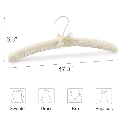 Topia Hanger Padded Hangers for Women Clothing,17-inch Satin Hangers 10 Pack Thick Foam Padded No Shoulder Bump for Sweaters, Coat, Blouses, Dresses-Ivory,CT18I-10 thumbnail 3