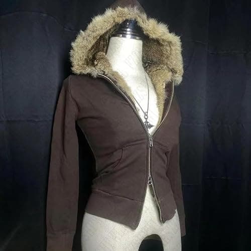 OANTGM Crop Winter Coats Teen Y2k Zip Up Hoodie Fur Jackets Vintage Emo Fairy Grunge 2000s Streetwear thumbnail 3