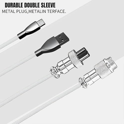 USB C Coiled Keyboard Cable - Gaming Keyboard Coil Cord ,Custom Type Braided Mechanical Keyboard Cable With Detachable Metal Aviator Wire, 1.5M USB-C to USB-A, Computer Decoration Keyboard Wire White thumbnail 4
