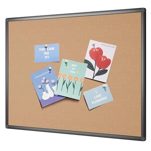 VIZ-PRO Cork Notice Board, 36 X 24 Inches, Cork Bulletin Board with Black Aluminium Frame - Image 1