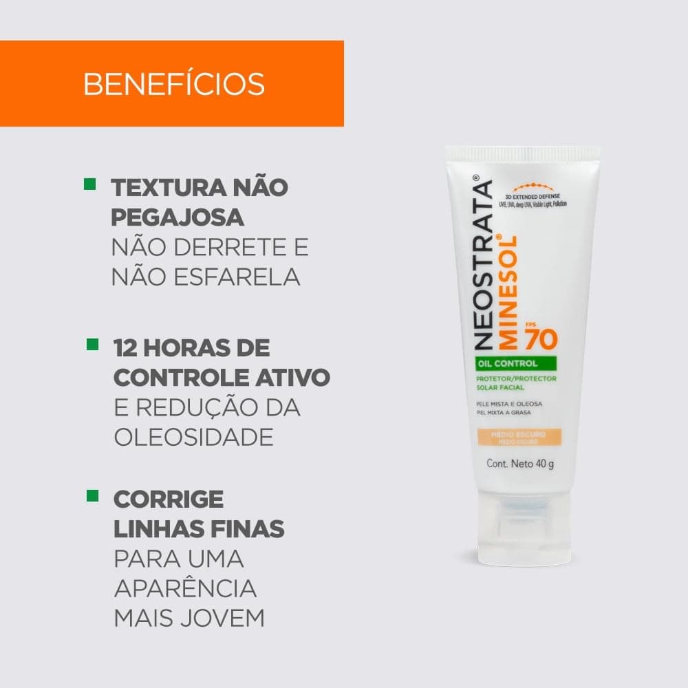 Protetor Solar Facial Neostrata Minesol Oil Control Médio Escuro FPS 70, 40g thumbnail 5