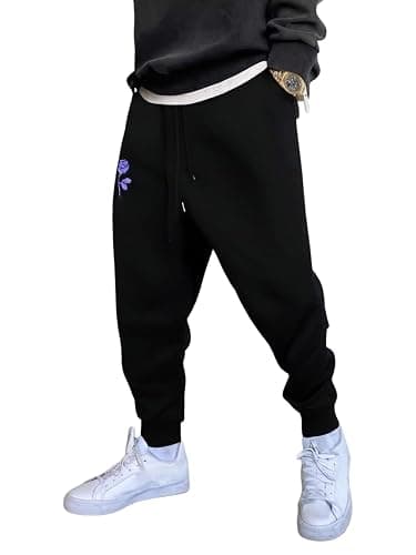 WDIRARA Men's Floral Letter Graphic Print Drawstring Waist Tie Front Sweatpants thumbnail 3
