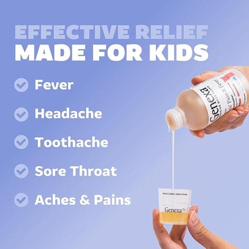 Genexa Children's Clean Acetaminophen | Pediatrician Preferred Ingredients | Pain & Fever Reducer for Kids | Dye Free, 0% Artificial Additives | Ages 2-11, Delicious Organic Blueberry Liquid, 4 fl oz thumbnail 4
