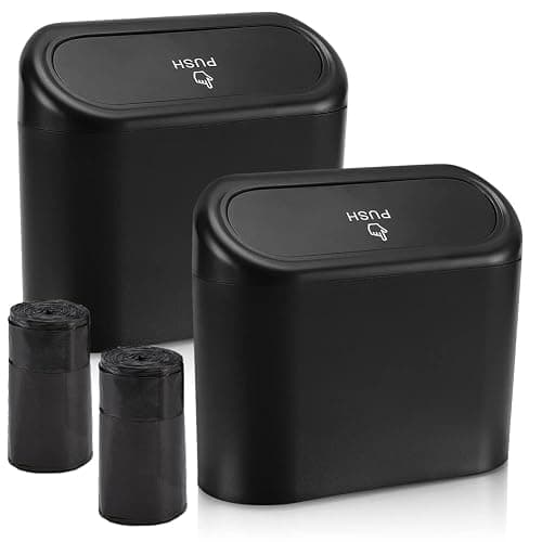 Accmor Car Trash Can with Lid, Mini Auto Dustbin Garbage Organizer Holder 2 Packs, Automotive Storage Container Bin with 60 Pcs Bags for Vehicle, Home, Office - Black, Black - 1 - Image 1