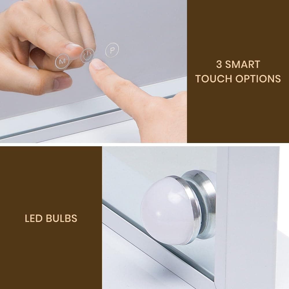 Simplus Vanity Makeup Mirror with Lights Hollywood LED Mirrors Stand Wall Mounted, Smart Touch Control Screen, 14 Dimmable LED Lights Stable Base White, 50x42cm - 50x42cm $89.99 thumbnail 8