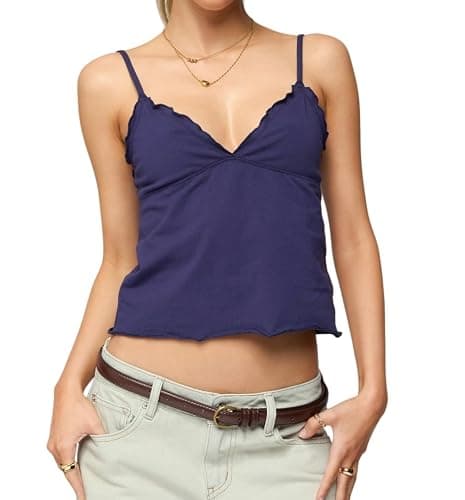 Cute Babydoll Tops for Women Spaghetti Strap V Neck Backless Cami Tops Y2k Going Out Tank Top - Image 1