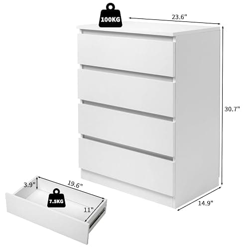 GODECOR Dresser for Bedroom, Modern Wood Dresser Chest of Drawers, No Handle Storage Cabinet for Girls, Anti-Tipping Device, Living Room, Home Office, Hallway Organizer (White, 4 Drawers) thumbnail 3