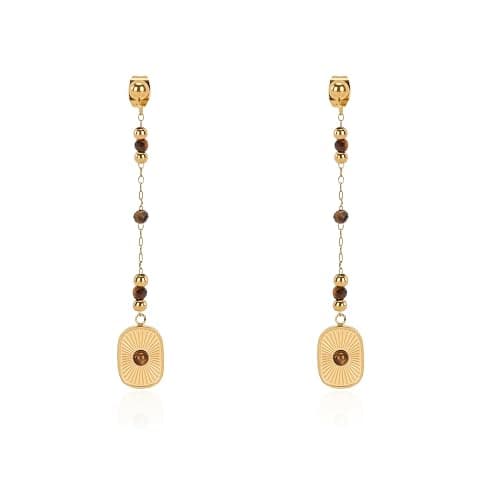 Milan Chiva 14K Gold Plated Mother of Pearl Earrings, Dangle beaded earrings White Gold Black Charm Drop Statement Dainty Jewelry, Minimalist Square Dangle Hoop Huggie beaded Earrings for Women Trendy - Image 1