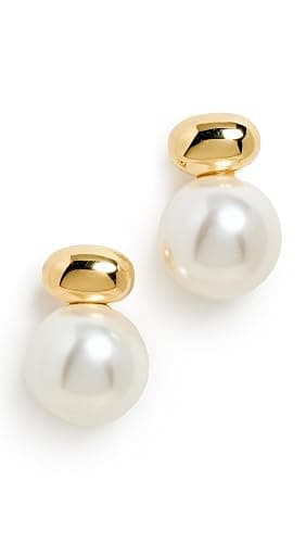 SHASHI Women's Gold Pearl Stud Drop Earrings, Pearl, One Size - Image 1
