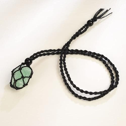 Anjiucc Natural Gemstone Crystal Pendant Necklace Stone Holder Necklace Cord Hand-Woven Necklace with Adjustable Length for Women Men - A-Green Fluorite thumbnail 6
