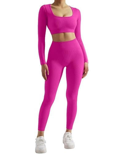 SUUKSESS Open Back Long Sleeve Scrunch Butt Booty Leggings Seamless Ribbed Workout Sets 2 Piece Outfits thumbnail 3