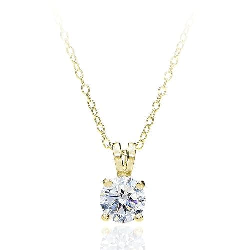 B. BRILLIANT Sterling Silver Round 6.5mm Solitaire 1ct AAA Cubic Zirconia Necklace for Women Bride - Image 1