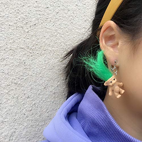 Lovely Ugly Doll Dangle Earrings, Cute Ugly Doll with Colorful Hair Drop Earrings for Women Men Funny Jewelry Gift thumbnail 2