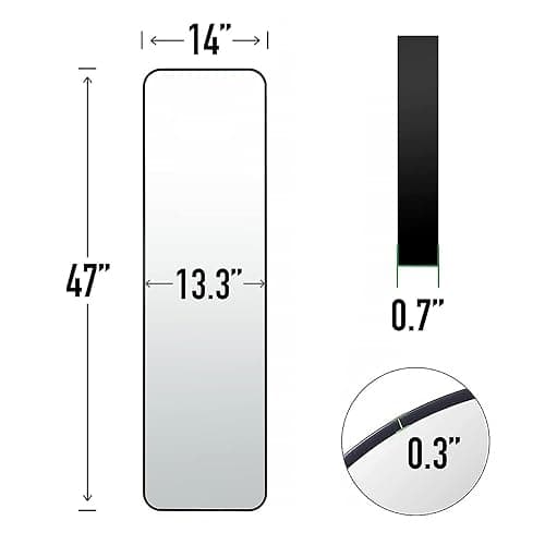 SCWF-GZ 47x14 Mirror Rectangle Full Body Length Door Hanging Wall Mounted Metal Frame Dressing Make-up Mirrors for Entryway Bedroom Bathroom Living Room 47 14 inch Black - Black - 47"L x 14"W thumbnail 5