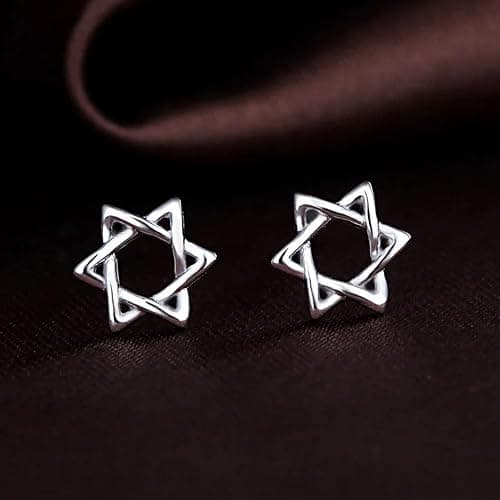 YILUOCD Hypoallergenic 925 Silver Plated Star of David Stud Earring Hexagon Star Twisted Earrings for Women Valentines Day Jewelry Gifts (Silver) thumbnail 4