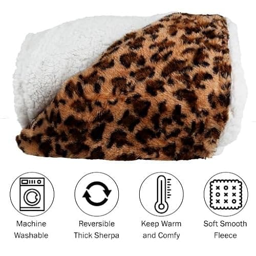 Sherpa Fleece Throw Blanket - 50x60-Inch Machine-Washable Reversible Throw - Fluffy Blankets for Couch, Chair, or Bed by Lavish Home (Leopard) | Fluffy, Reversible, Machine-Washable, Blankets, for Couch, Bed, Chair thumbnail 4