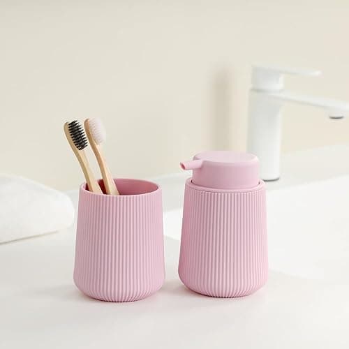 YAUKPH Pink Striped Toothbrush Holder for Electric Toothbrushes Bathroom Organizer Cup for Toothpaste Kids & Adults thumbnail 2