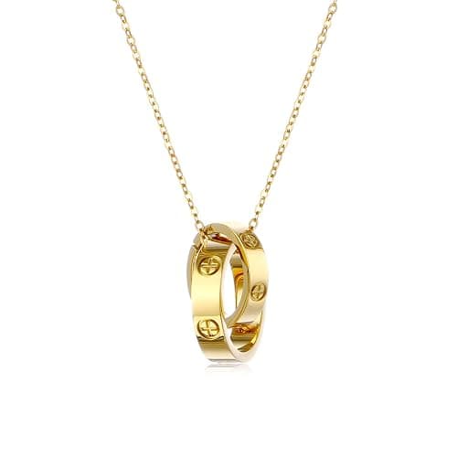 Women's Stainless Steel Necklace -18K Gold Women's Necklace, Gold Interlocking Titanium Steel Necklace, Women's Jewelry for Mother's Birthday, Father's Day Valentine's Day, Mother's Day, Girlfriend Necklace, Anniversary Necklace - Image 1