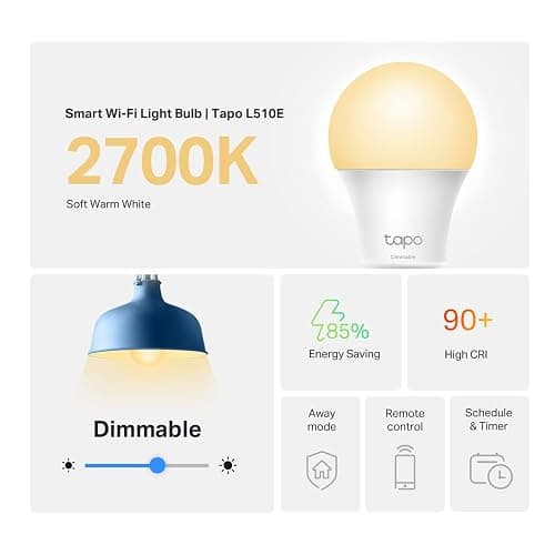 Tapo TP-Link Smart Light Bulbs, 800 Lumens (60W Equivalent), 2700K Soft Warm White LED Bulb, Dimmable, Compatible with Alexa and Google Home, No Hub Required, A19 E26, L510E (4-Pack) thumbnail 2