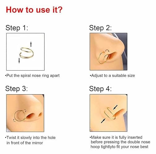 Renkovte Double Nose Ring for Single Piercing,20G Snug Spiral Nose Rings Hoops 8mm Thin Nose Piercing Jewelry for Women thumbnail 6