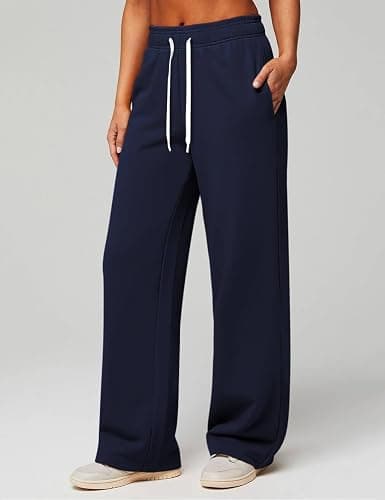 HeSaYep Women's Wide Leg Sweatpants Elastic High Waist Loose Sweat Pants Straight Leg Drawstring Trousers with Pockets thumbnail 2