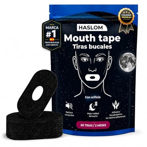 60 TIRAS BUCALES para Dormir Haslom®. Mouth Tape for Sleeping. cinta bucal para dormir, antironquidos. Myotape, tiras bucales anti ronquidos para dormir (Con Orificio de Ventilación) - Image 1