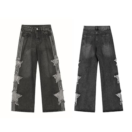 PEAINJ Star Jeans for Women Girls Baggy Cute Patchwork Denim Pants Y2k High Waisted Jeans Grunge Aesthetic Clothes thumbnail 5