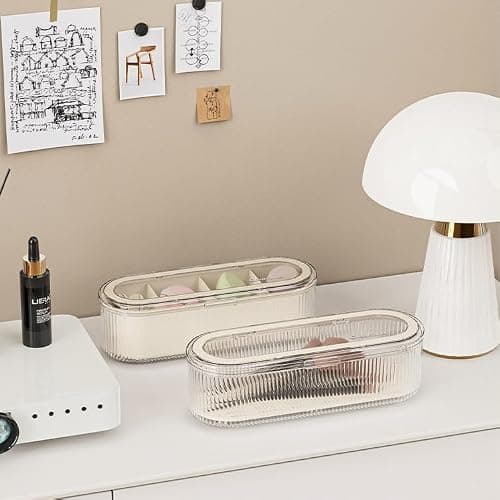Siehpa3 Makeup Brush Holder Organizer, Clear Acrylic Makeup Sponges Organizer, Cosmetic Storage Case with Lid, Display Case for Vanity thumbnail 2