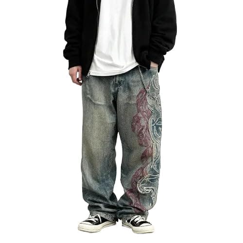 Xojbzoo Unisex Y2K Streetwear Baggy Jeans Retro Totem Print Goth Pants High Waisted Wide Leg Harajuku Hip-Hop Style - Image 1