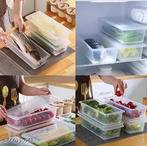(Pack of 6) Fridge Storage Boxes Fridge Organizer with Removable Drain Plate and Lid Stackable Fridge Storage Containers Plastic Freezer Storage Containers for Fish, Meat AP_02 thumbnail 3