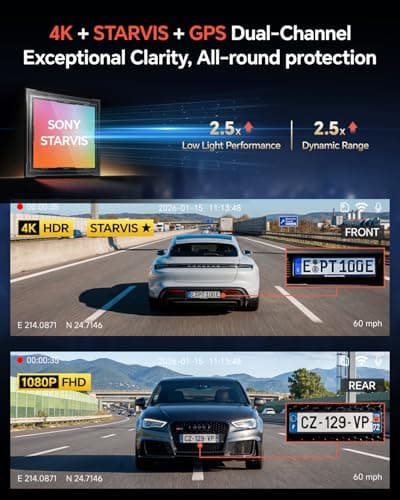 Coolcrazy 4K Dash Cam Front and Rear, STARVIS Sensor, Free 128GB Card Included, 5GHz WiFi-up to 20MB/s, Dual Dash Camera for Cars, Built-in GPS, G-Sensor, WDR/HDR Super Night Vision, 24H Parking Mode thumbnail 3