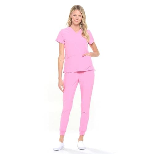 Dagacci Medical Uniform® Scrub Set – V-Neck Scrub Top & Elastic Jogger Pant Scrubs for Women Set and Men Unisex 8 Pockets - Image 1
