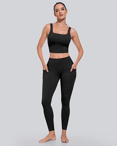 CHRLEISURE Leggings with Pockets for Women, High Waisted Tummy Control Workout Yoga Pants thumbnail 2