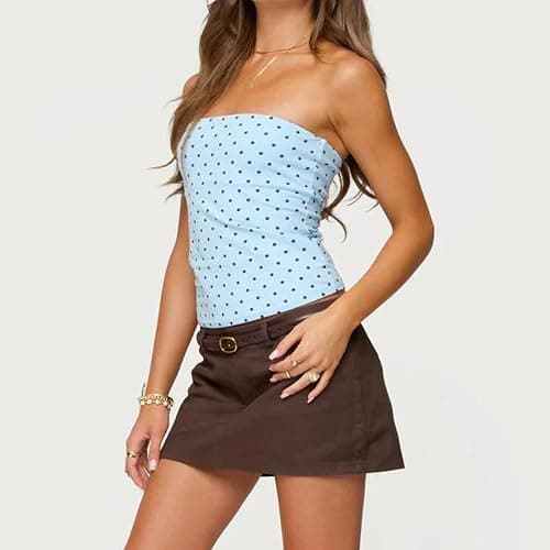 Women Polka Dot Tube Top Sleeveless Strapless Off Shoulder Bandeau Crop Tank Top Slim Fit Going Out Tops Streetwear thumbnail 2