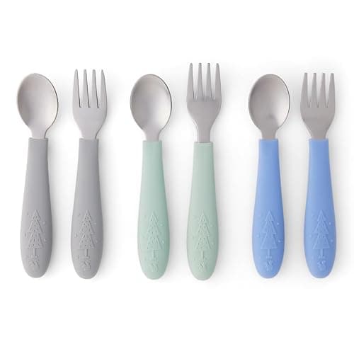 Elk and Friends Kids Silverware with Silicone Handle | Childrens Safe Flatware | Toddler Utensils | Baby Spoons + Forks | Stainless Steel Cutlery - Image 1