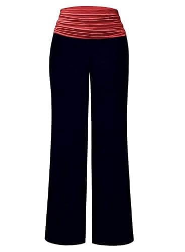 Gracyoga Women's Comfy Pajama Pants Wide Leg Lounge Palazzo Yoga Pants Stretch Casual Floral Print Fold Waist Pants thumbnail 3