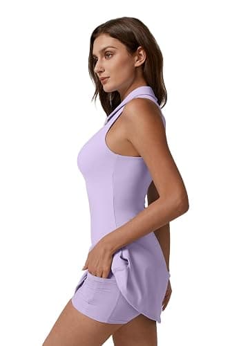 QINSEN Womens Zip Front Tennis Dress Polo Collar Racer Back Workout Golf Dresses Build in Shorts with Pockets thumbnail 4