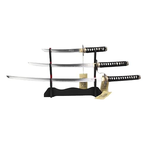 Sword Valley Kill Bill Premium Movie-Style Samurai Sword 3-Piece Set with 3-Tier Display Stand – Engraved Scabbards, Stainless Steel Blades, Waxed Cotton Handle (37.4"+30.7"+19.3") thumbnail 2