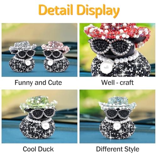 wonuu Black Diamond Rubber Duck Car Ornaments Funny Office Gifts Dashboard Decorations for Cool Car Accessories with Green thumbnail 4