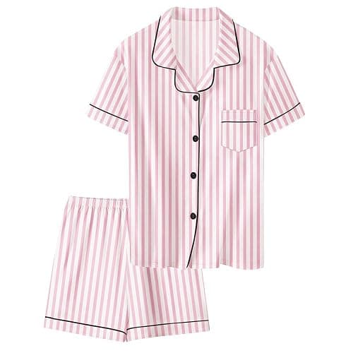 SANGTREE Unisex Kids Pajamas 2 Piece Set Short Sleeve Silky Button Down Sleepwear Loungewear for Boys & Girls Ages 5-14 Years thumbnail 7