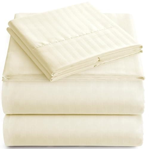 Queen Sheet Set - 4-Piece Striped Queen Size Bed Sheets - Soft & Cooling Deep Pocket Queen Bed Sheet Set - Wrinkle-Free Microfiber Bedding with 1 Fitted Sheet, 1 Flat Sheet, 2 Pillowcases - Image 1