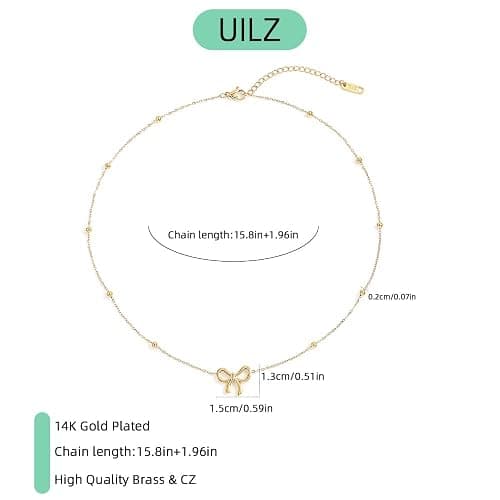 UILZ Gold Bow Necklace for Women Cute 14K Gold Plated Ribbon Choker Necklaces Bowknot Choker Necklace Birthday Party Jewelry Gifts for Women Girls thumbnail 2