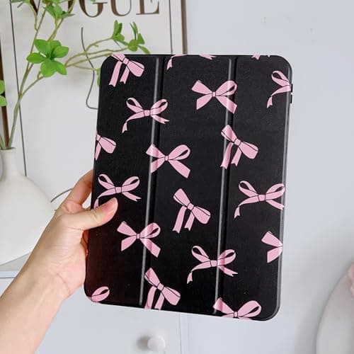RQYDYZMJ Case for iPad 9th / 8th / 7th Generation (2021/2020/2019) 10.2 inch，Auto Sleep/Wake,Trifold Smart Stand Shockproof Cover Case for Women Girls (Black and Pink Bow) thumbnail 6