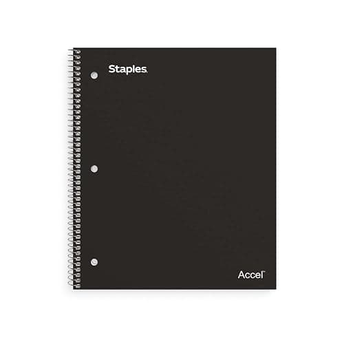Staples Accel 1-Subject Notebook, 8.5x11 Inch, College Ruled, Black | 100 sheets for school, office, and everyday note-taking and writing. - Image 1