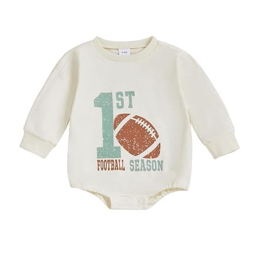 xkwyshop Newborn Infant Baby Boy Girl Football Outfit 1st Football Season Long Sleeve Sweatshirt Bubble Romper Clothes Fall - Image 1