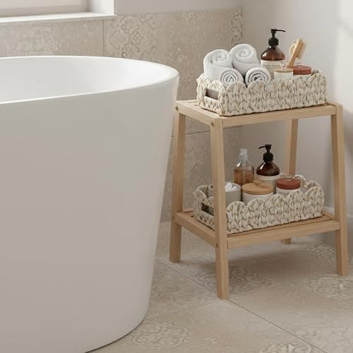 Coeusy Scalloped Toilet Paper Storage Basket,Boho Small Bathroom Basket,Wicker Decor Baskets for Bathroom,Bedroom,Living Room,Coastal Bathroom Decor Accessories thumbnail 9