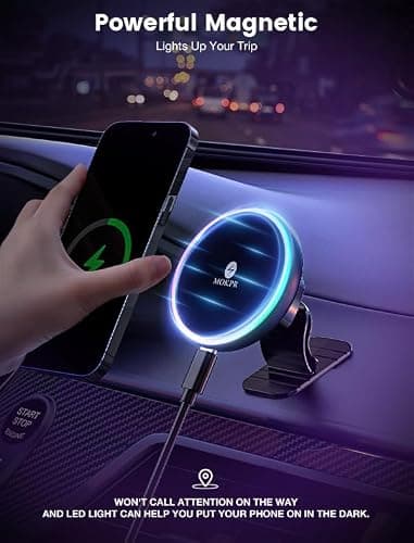 MOKPR for Magsafe Car Mount Charger-15W Wireless Car Charger-Magnetic Car Phone Holder for Dash Air Vent-LED RGB HandsFree Car Mount Fast Car Charger for iPhone 14/13/12 Series thumbnail 5