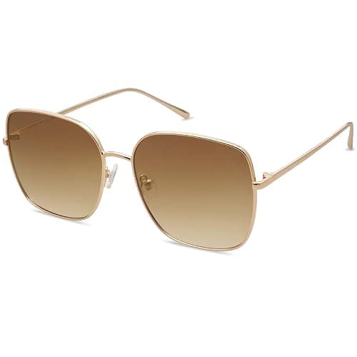 SOJOS Trendy Oversized Square Metal Frame Sunglasses for Women Men SJ1146 | Retro Large Big Flat Lens UV Protection Womens Mens Sun Glasses - Image 1
